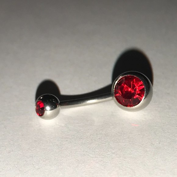 2 Gem Red 14 Gauge Belly Ring - Picture 2 of 2